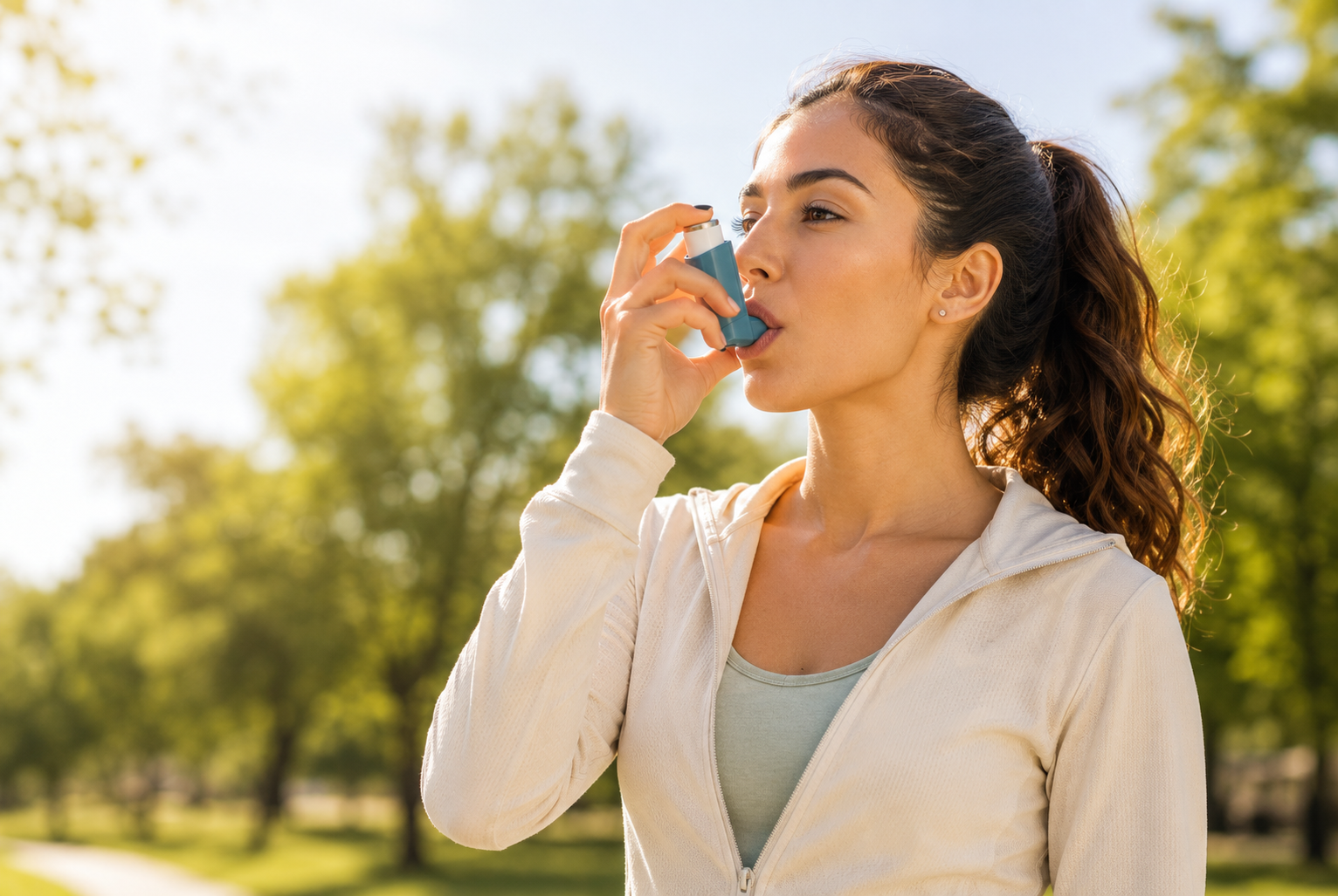Physician demonstrating proper inhaler technique to a patient